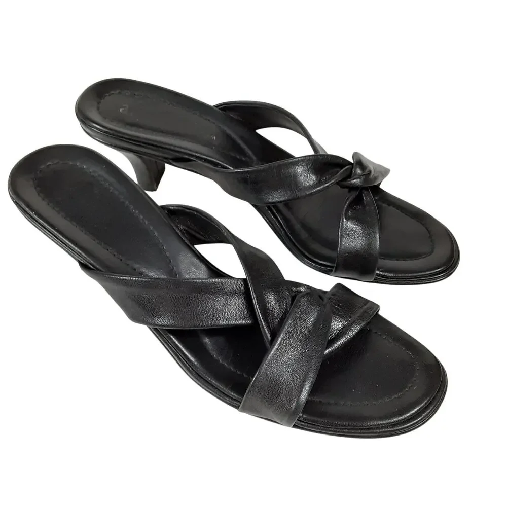 Amalfi Nordstrom Black Leather Kitten Heels Strappy Sandals Twist Sexy Sz 6
